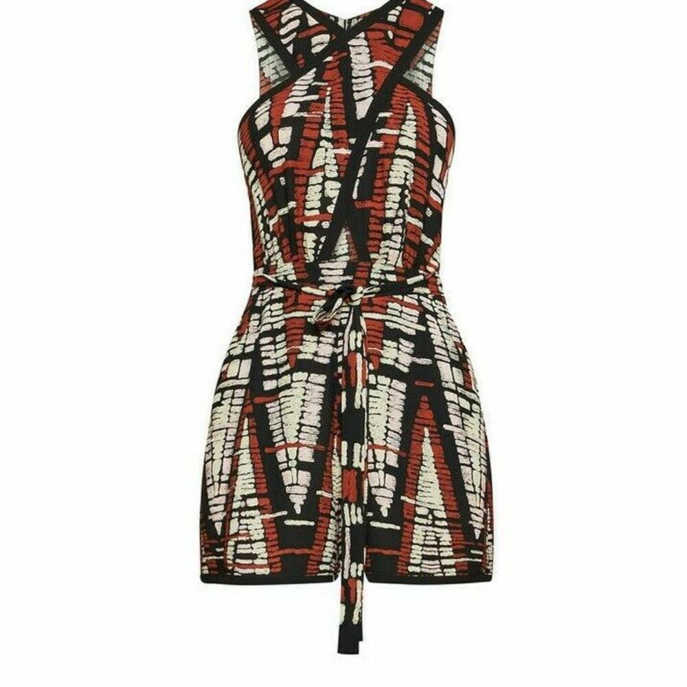BCBGMAXAZRIA ABSTRACT CHEVRON PRINT HALTER SLEEVELESS ROMPER XS - Picture 2 of 10